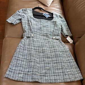 Elegant Black and White Tweed Dress